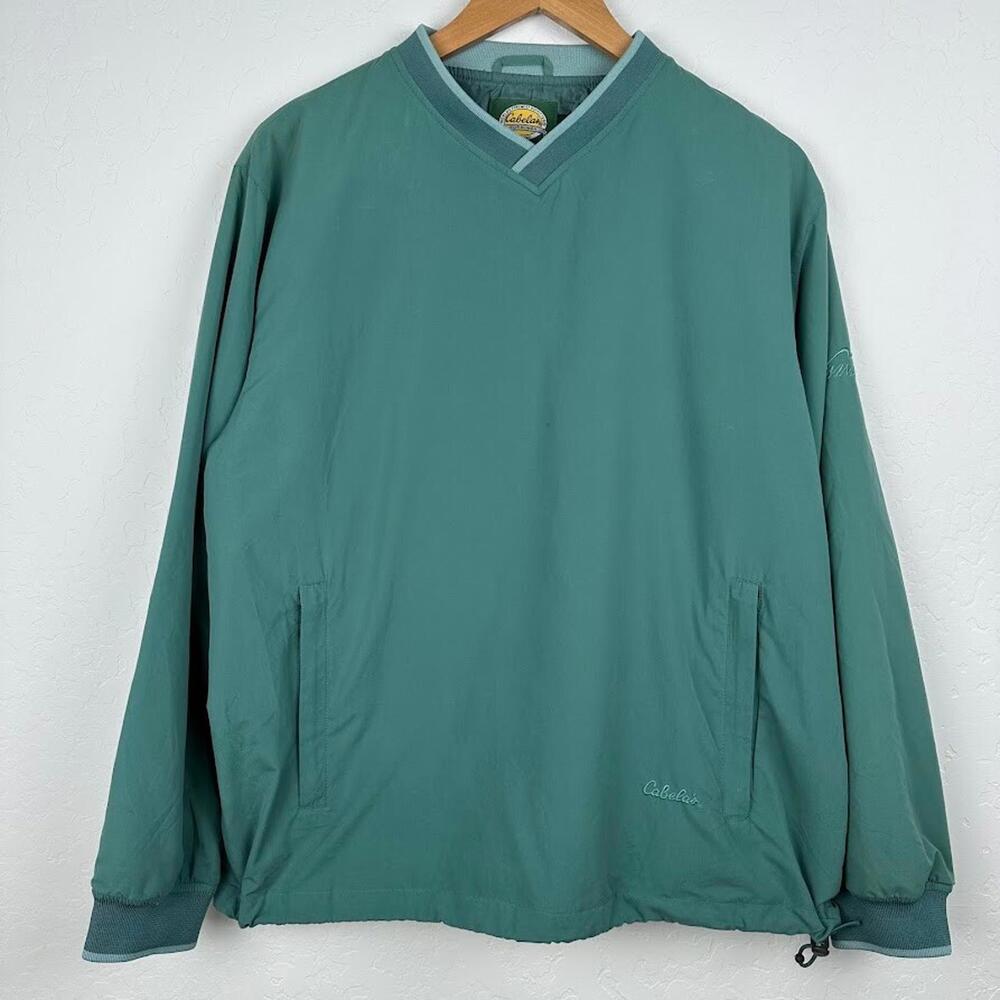 Cabelas Sz L V Neck Pullover Windbreaker Blue Windcrest Pockets Womens Sea‎ Foam